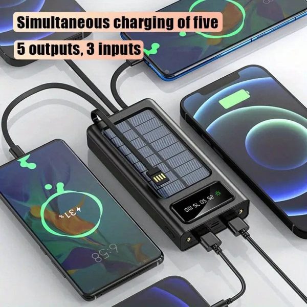 20,000 mah Solar Power Bank Portable Fast Charger External Battery With In Built 4 Charging Power Cable