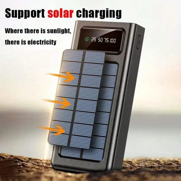 20,000 mah Solar Power Bank Portable Fast Charger External Battery With In Built 4 Charging Power Cable