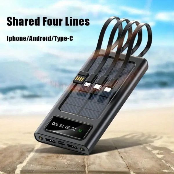 20,000 mah Solar Power Bank Portable Fast Charger External Battery With In Built 4 Charging Power Cable